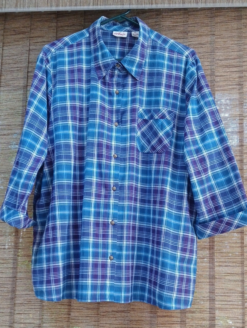 Vintage 90s Chic Comfort Collection Plaid Button Down Shirt Womens XL Blue Purpl